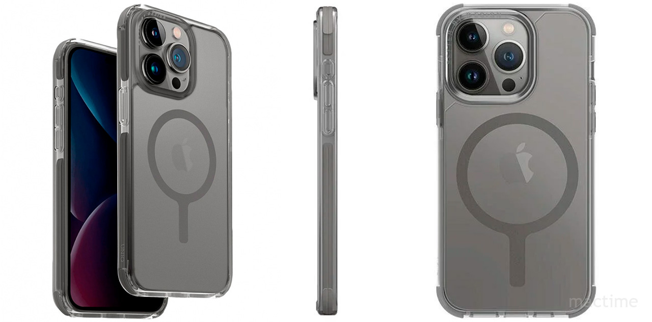 Стильный полупрозрачный чехол Uniq Combat AF (MagSafe) для iPhone 15 Pro Max с серыми рамками
